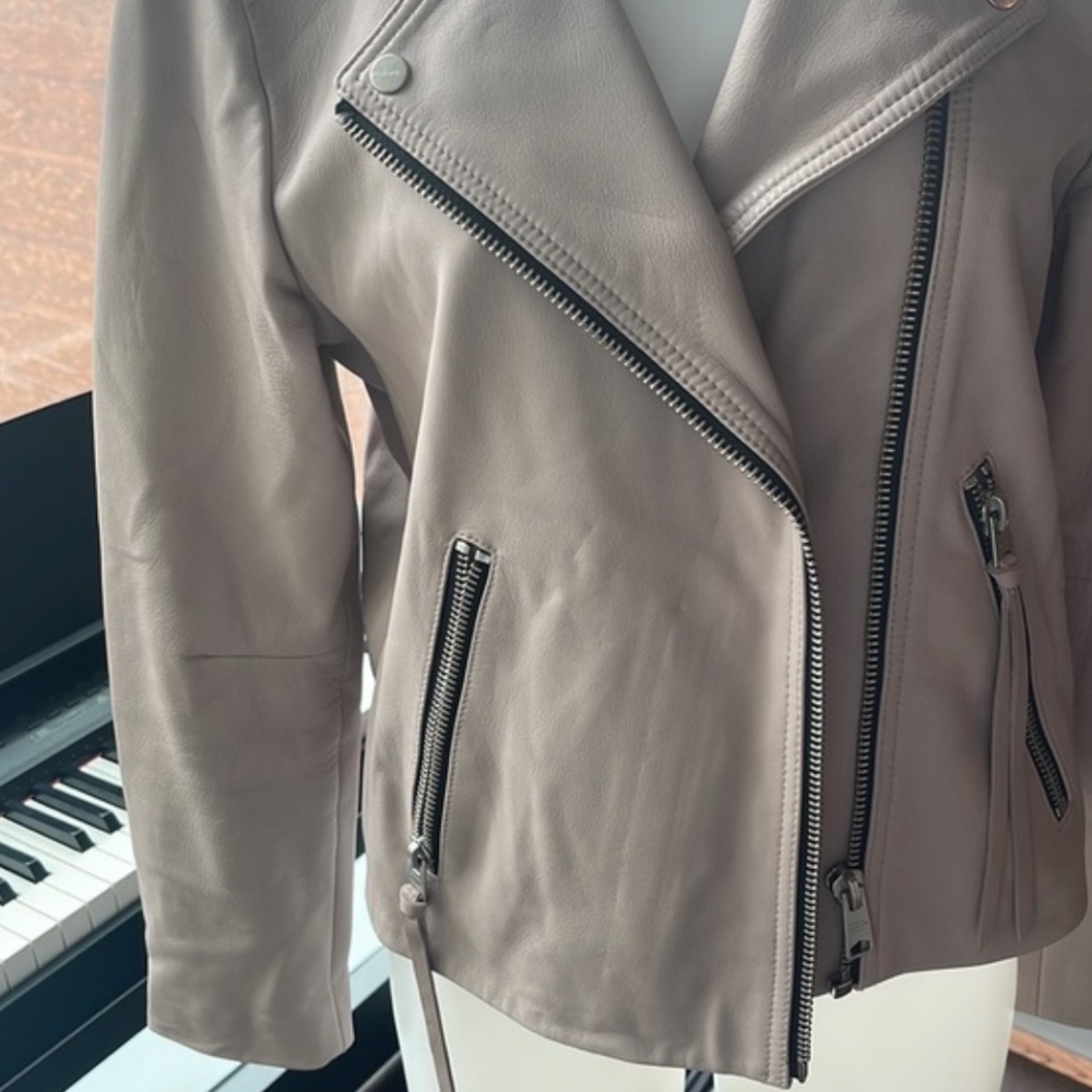All Saints Dalby Leather Moto Biker Jacket in Cloud Pink Size 8 - Picture 5 of 12
